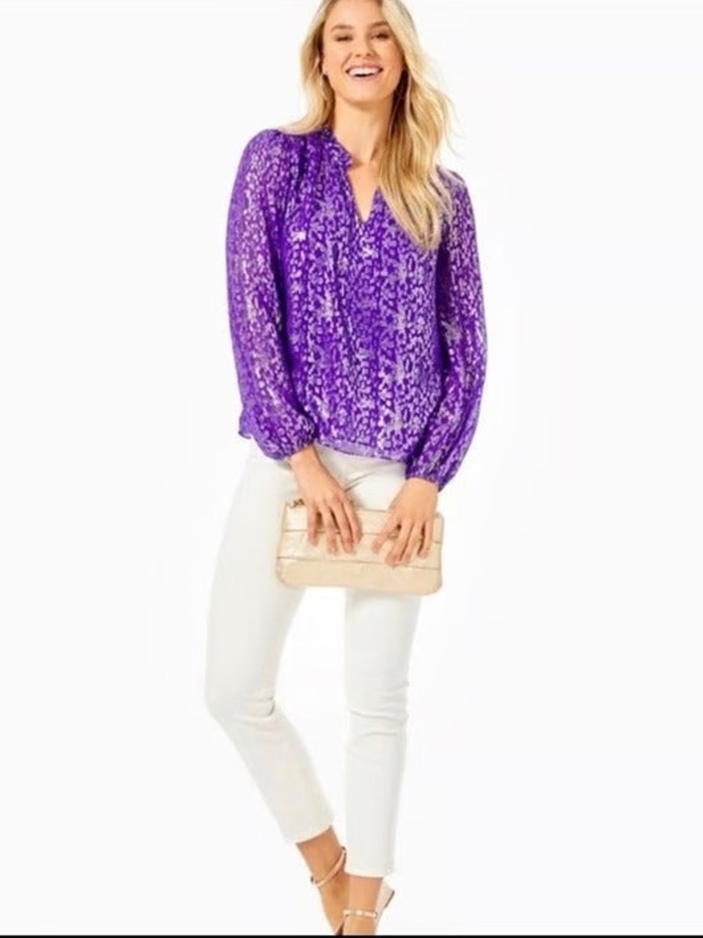 Lilly Pulitzer Gianna Silk Long Sleeve Top in Concord Purple Wildside